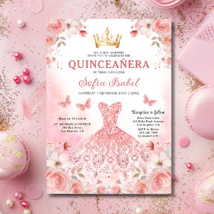 Convites Quinceanera Espanhola Rosa Espanhola Floral