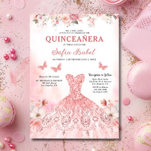 Convites Quinceanera Espanhola Rosa Espanhola Floral