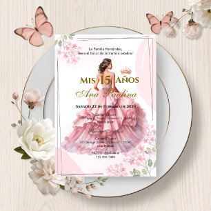 Convites Quinceañera Espanhola Rosa Floral