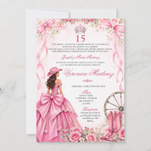 Convites Quinceañera Espanhola Rosa Floral Princesa 15 Anos