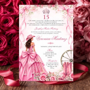Convites Quinceañera Espanhola Rosa Floral Princesa 15 Anos