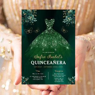 Convites Quinceanera Espanhola Verde Floral Bilíngue