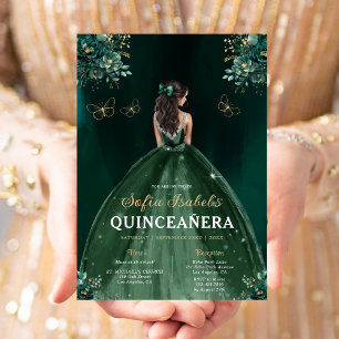 Convites Quinceanera Espanhola Verde Floral Bilíngue