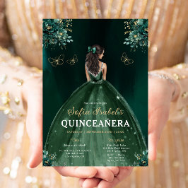 Convites Quinceanera Espanhola Verde Floral Bilíngue