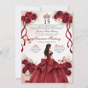 Convites Quinceañera Espanhola Vermelho Borgonha 15 Anos Pr