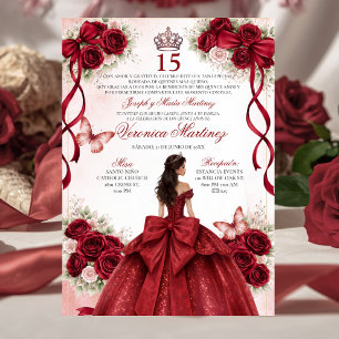 Convites Quinceañera Espanhola Vermelho Borgonha 15 Anos Pr