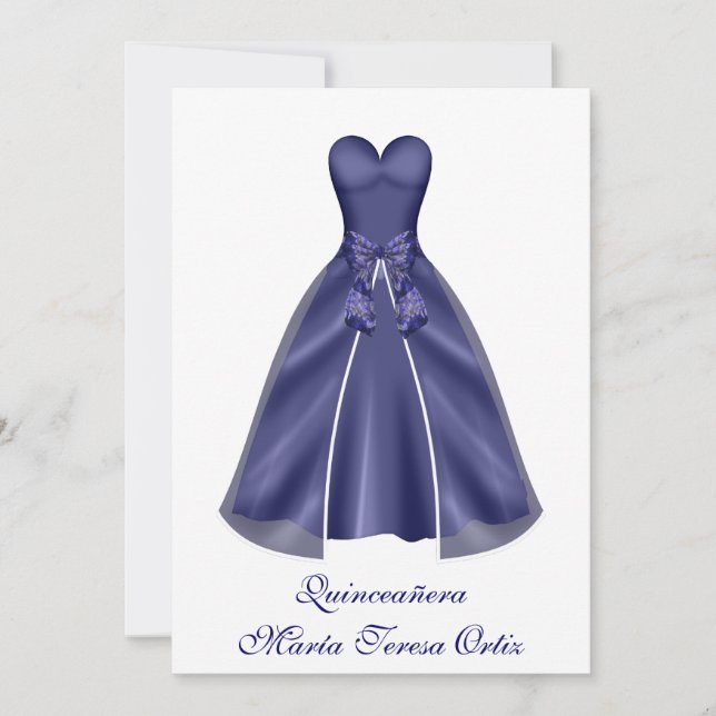 Convites Quinceañera español Invitación vestido elegante (Frente)