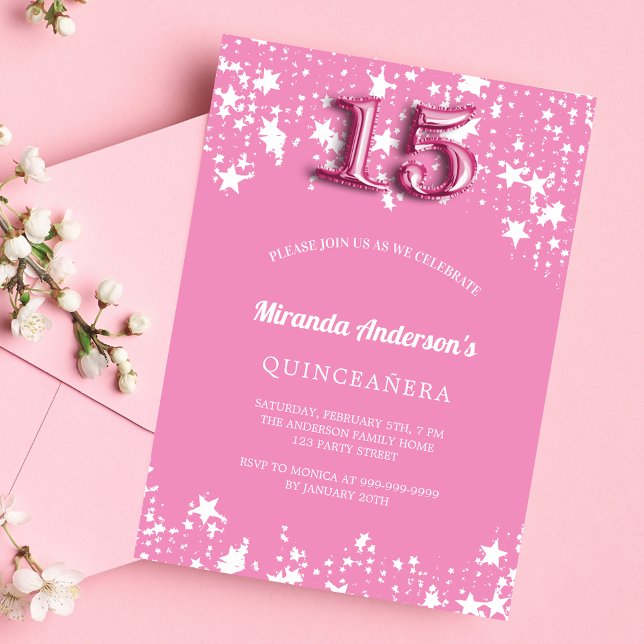 Convites Quinceanera - estrela branca rosa (Criador carregado)