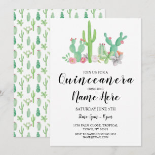 Convites Quinceañera Festa de aniversário Cactus Cactos Con