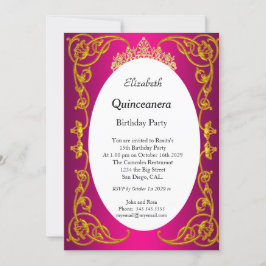 Convites Quinceanera Festa de aniversário rosa Dourada