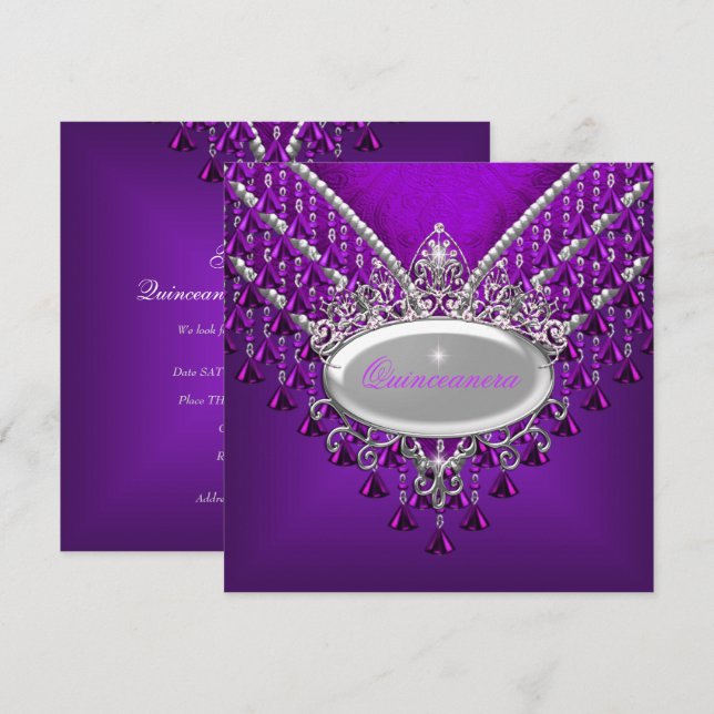 Convites Quinceanera Festa de aniversário Roxo Magenta (Frente/Verso)