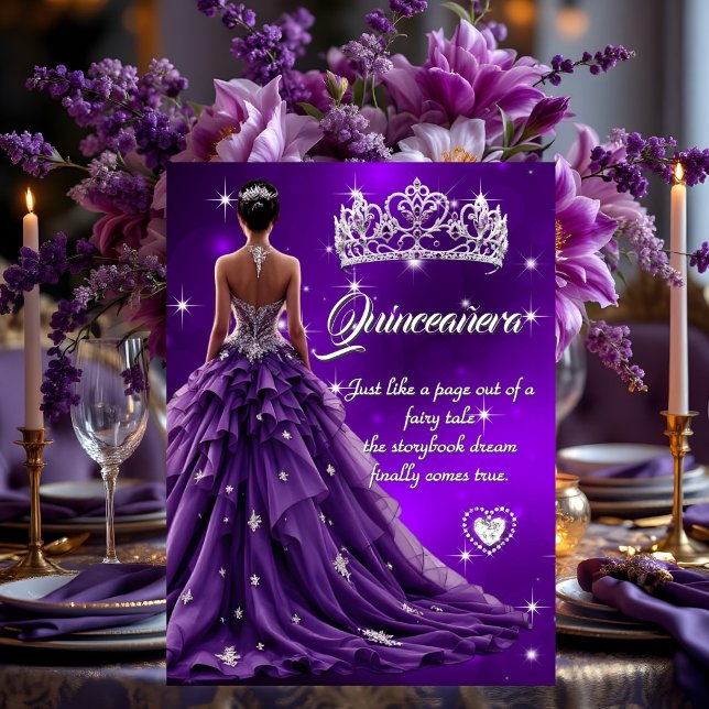 Convites Quinceanera Festa de aniversário Roxo Vestido Tiar (Criador carregado)