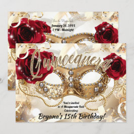 Convites Quinceañera Festa de Máscaras Creme Dourado Quinze