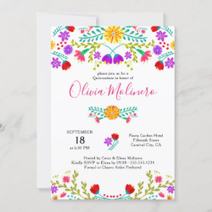Convites Quinceanera Festa Mexicana Floral Colorida Branca