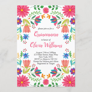 Convites Quinceanera Fiesta - Aniversário Rosa Mexicano