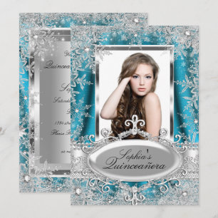 Convites Quinceanera Floco de Neve Joia Brilho Prata Turque