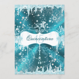 Convites Quinceanera Flor de Neve Azul do País das Maravilh