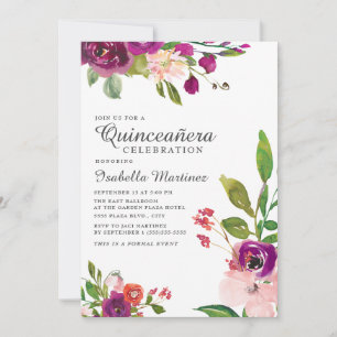 Convites Quinceañera Floral Água-cor Vermelho Rosa