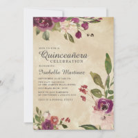 Quinceañera Floral Água-fortes Rosa Roxo Rústico