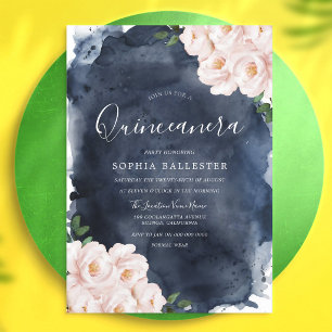 Convites Quinceanera Floral Água-Marinha Bege