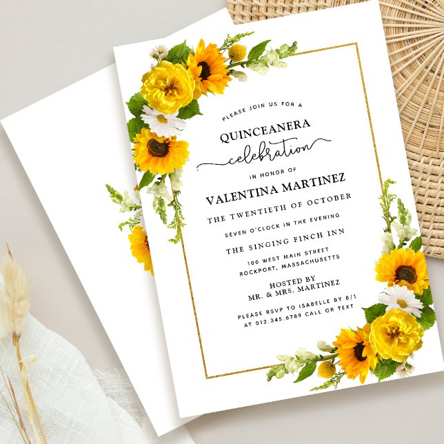 Convites Quinceanera Floral Amarelo (Wow your guests with this elegant sunflower invitation! )