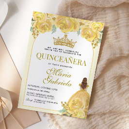 Convites Quinceanera Floral Amarelo Dourada Mis Quince Anos