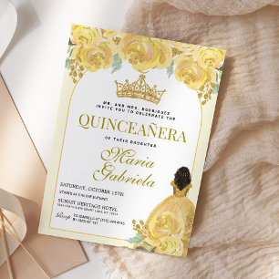 Convites Quinceanera Floral Amarelo Dourada Mis Quince Anos