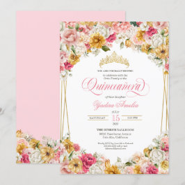 Convites Quinceanera Floral Amarelo-Esbranquiçada Escamosa 