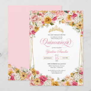 Convites Quinceanera Floral Amarelo-Esbranquiçada Escamosa