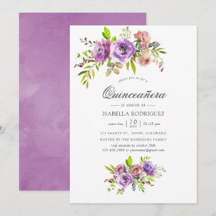Convites Quinceañera Floral Aquarela Pastel