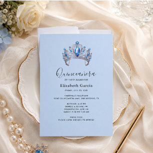 Convites Quinceañera Floral Azul e Marfim