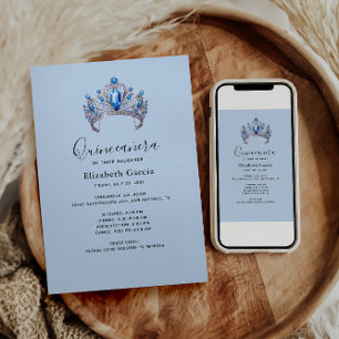 Convites Quinceañera Floral Azul e Marfim