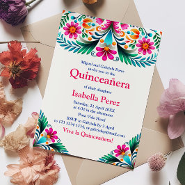 Convites Quinceanera Floral Branca Vibrante Mexicana Fiesta