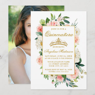 Convites Quinceanera Floral Branco Cor-de-Água Rosa