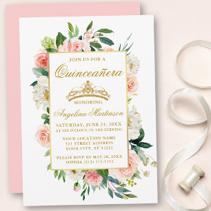 Convites Quinceanera Floral Branco Cor-de-Água Rosa Esbran