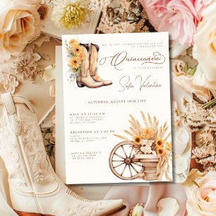 Convites Quinceañera Floral Charro Girassol País Rústico