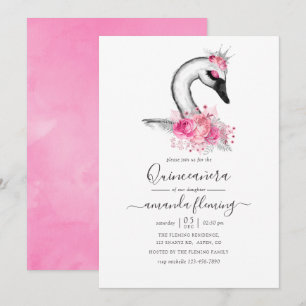Convites Quinceañera Floral Cisne Aquarela