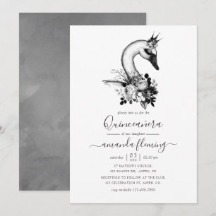 Convites Quinceañera Floral Cisne Aquarela