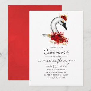 Convites Quinceañera Floral Cisne Aquarela