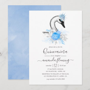 Convites Quinceañera Floral Cisne em Aquarela