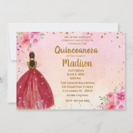 Convites Quinceanera Floral Cor de Água Rosa e Burgundia