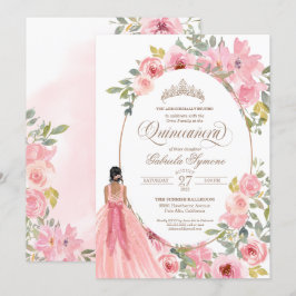 Convites Quinceanera Floral Cor de Água Rosa Esbranquiçada