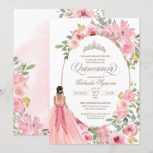 Convites Quinceanera Floral Cor de Água Rosa Esbranquiçada