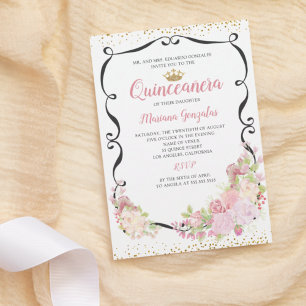 Convites Quinceanera Floral Cor-de-Cobra Rosa-Preta Suave