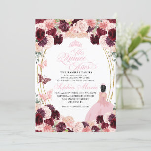 Convites Quinceanera Floral Cor-de-Rosa Burgundy
