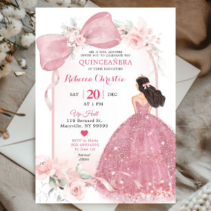 Convites Quinceañera Floral Cor-de-Rosa Esbranquiçada