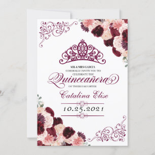 Convites Quinceanera Floral Cor-de-Rosa Esbranquiçada Burgu