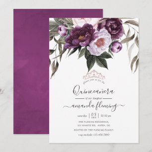 Convites Quinceañera Floral de Veludo Profundo