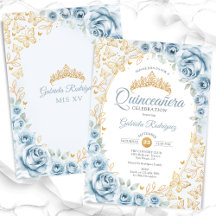 Quinceanera Floral Dourada Azul