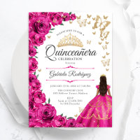 Quinceanera Floral Dourada Fuchsia